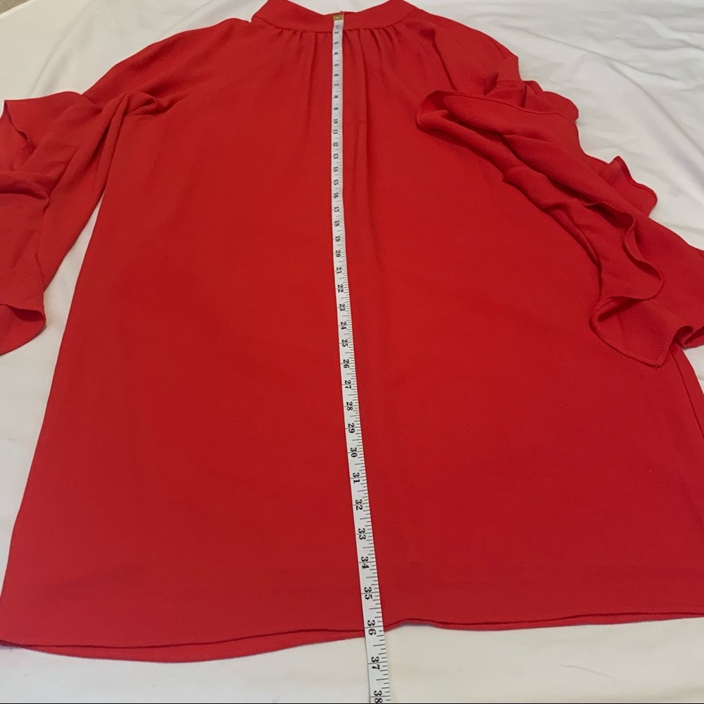 💥 SOLD💥Maggy London Ruffle Sleeve Mock Neck Red Cocktail Dress 10 - Picture 9 of 11